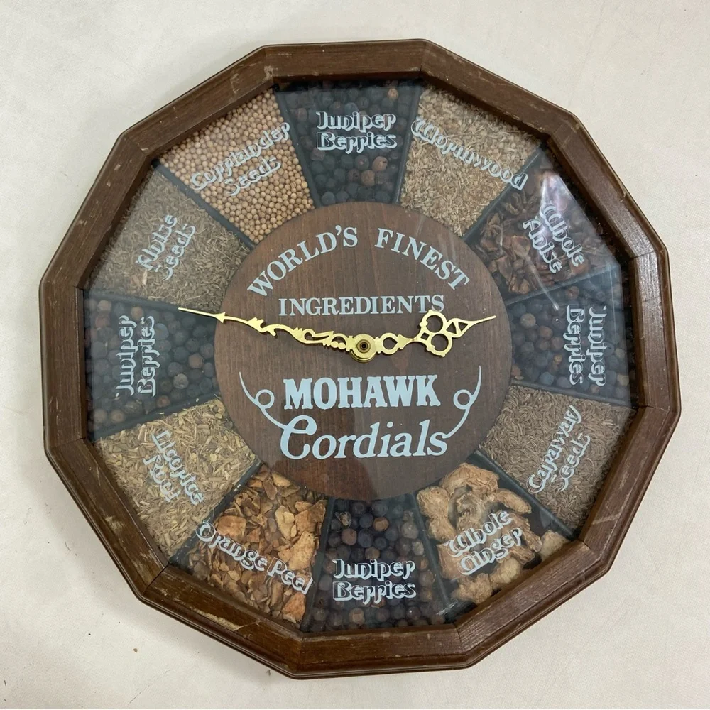 Mohawk Cordials world famous ingredients vintage wall clock